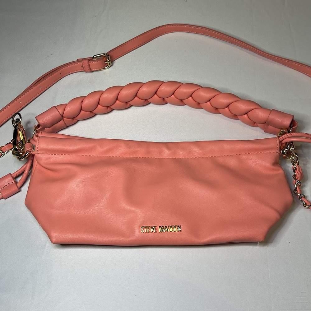 Steve Madden Peach Pink Smooth Faux Leather Crossbody‎ Bag Woven Clutch Strap